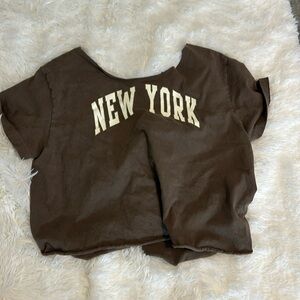 Brown New York Off the Shoulder Shirt- S